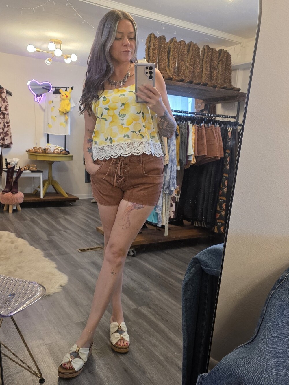 Steve Madden Callisto Shorts Brown Lace Up Women's Denim Shorts